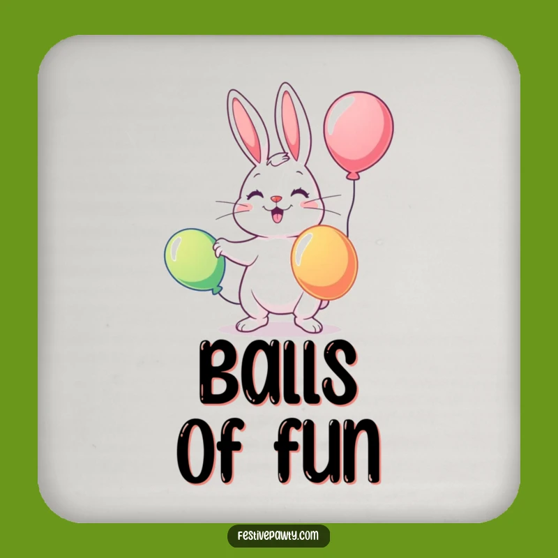 Funny Rabbit Drink Coaster: Playful Juggler Protects Surfaces with Balloons