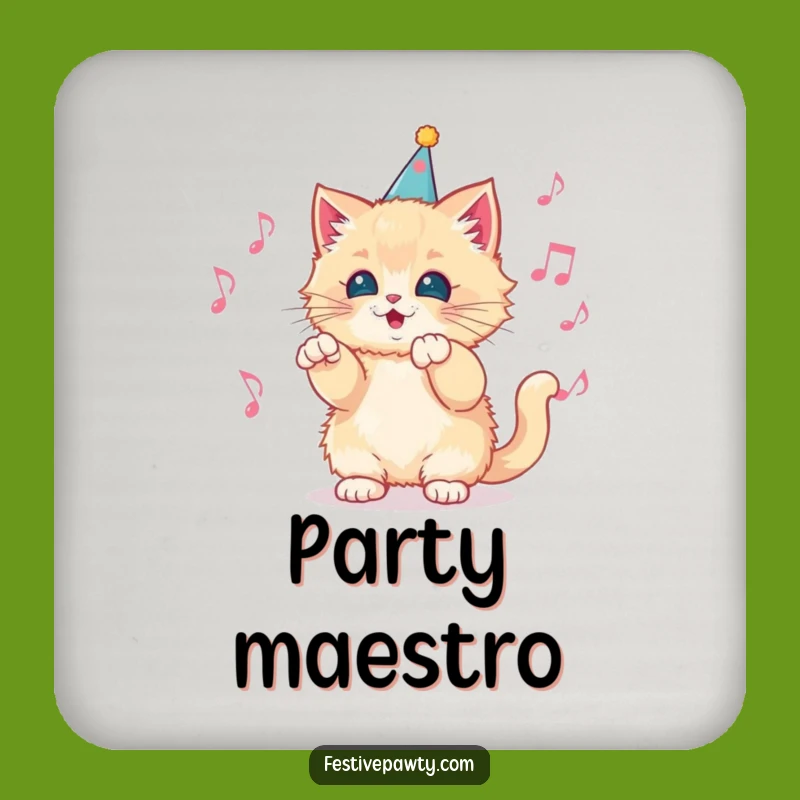 Funny Kitten Conductor Drink Coaster: Cute Fluffy Cat Music Decor, a Charming Funny Gift!