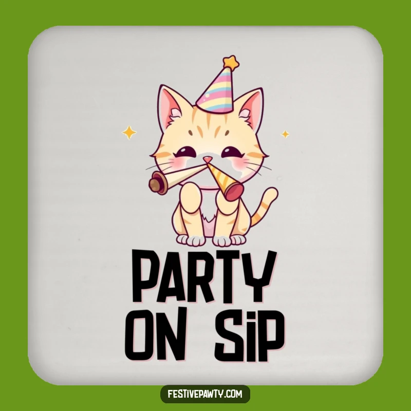 Funny Cat Party Coaster - Festive Horn Design, Table Protection, Unique Gift