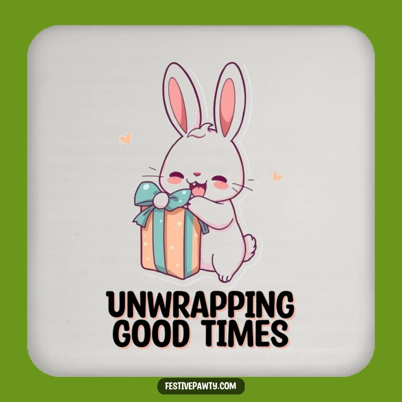 Set of Funny Rabbit Present Coasters: Cute Cartoon Protection, Fun Gift