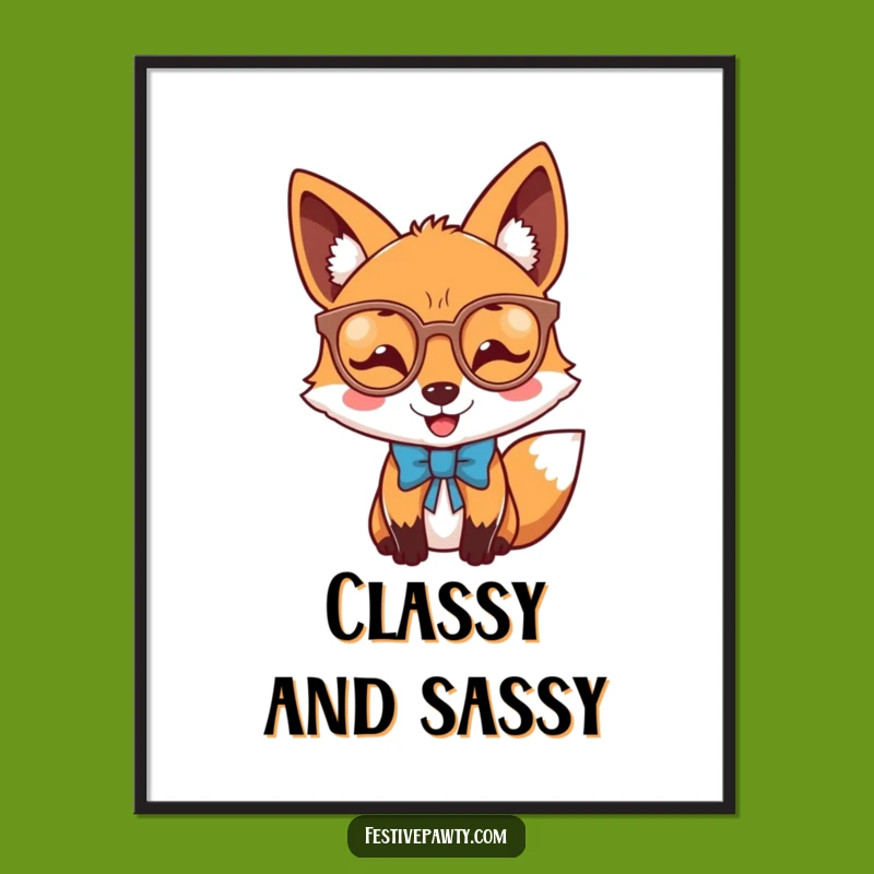 Funny Joyful Fox Glasses Bow Tie Poster: Dapper Art Print Gift
