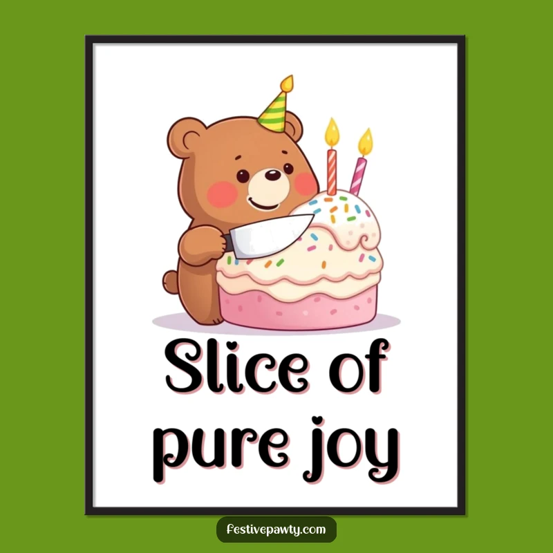Funny Birthday Bear Poster: Festive Cake Art for Celebration Decor