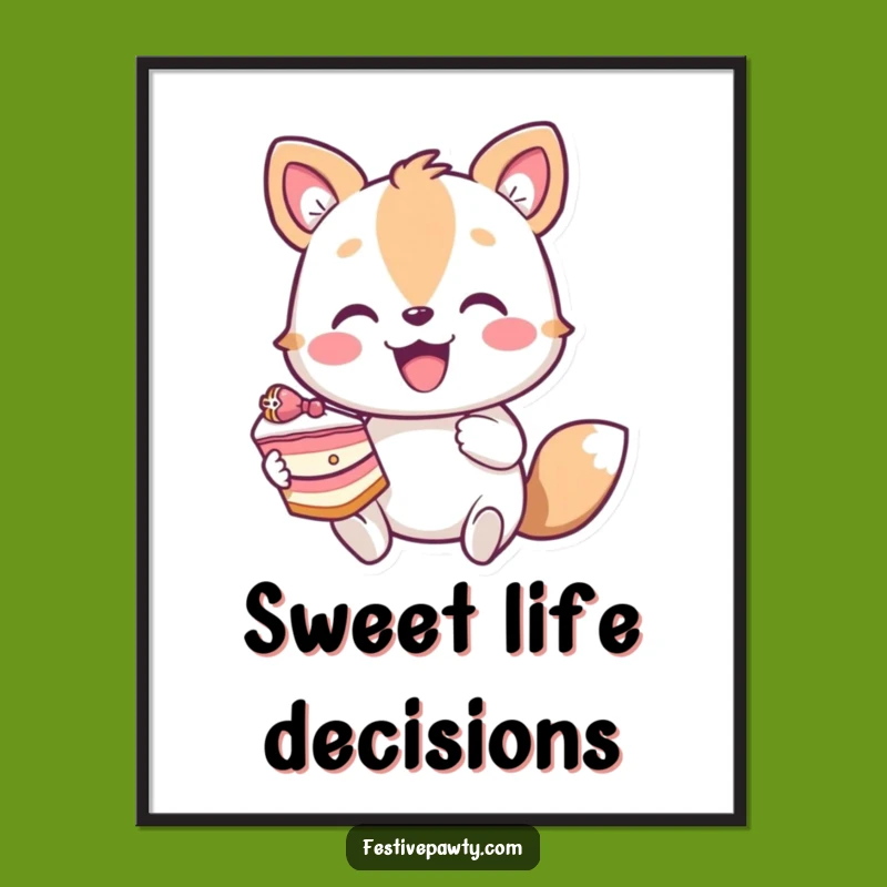 Funny Enthusiastic Animal Cake Poster Print - Vibrant Wall Art Funny Gift