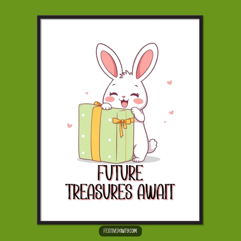 Funny Rabbit Poster: Excitedly Unwrapping a Giant Present