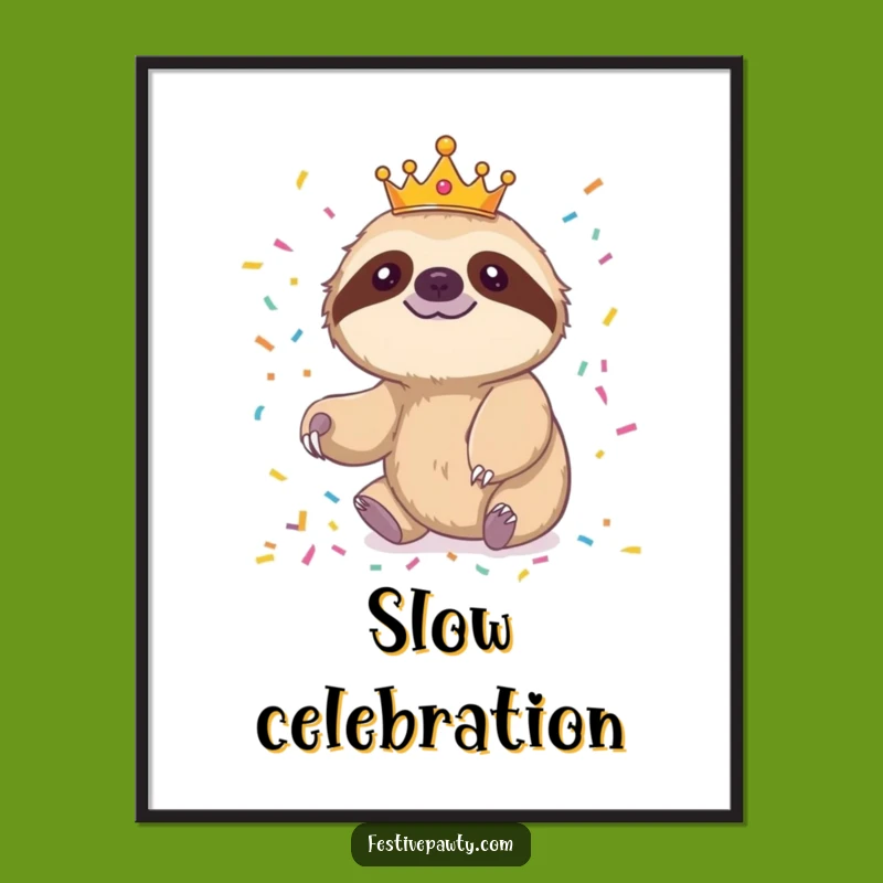 Funny Sloth King Poster: Cheerful Sloth Confetti Art Print for Relaxed Decor