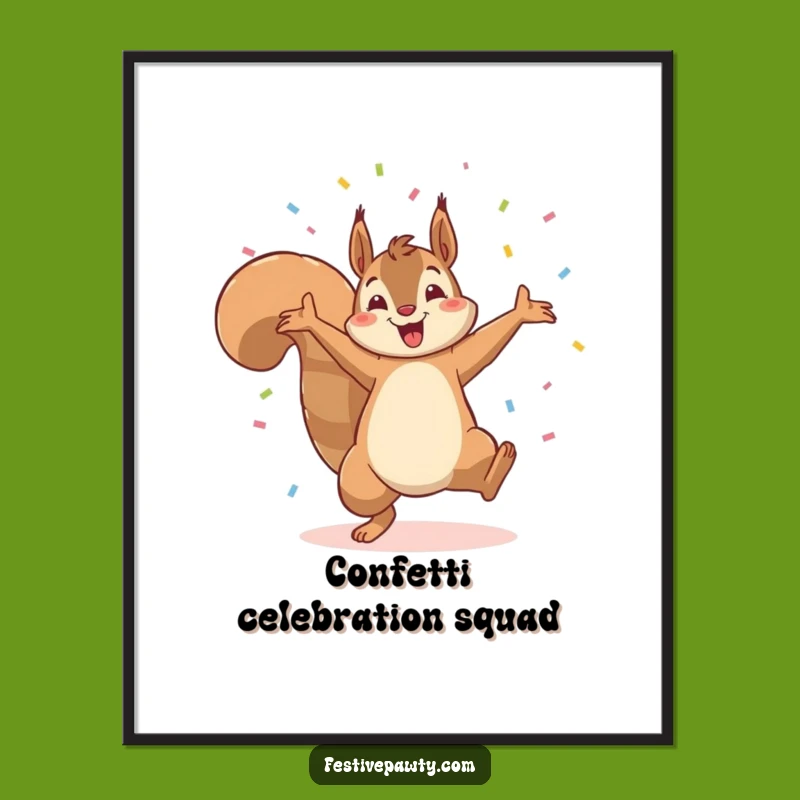 Funny Squirrel Cartwheel Poster: Bring Hilarious Triumph and Confetti Joy to Your Walls