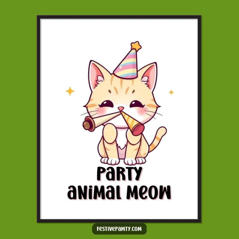 Funny Cat Party Poster - Festive Horn Art, Celebration Wall Decor, Unique Gift