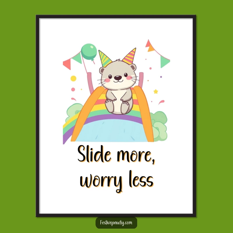 Funny Otter Rainbow Slide Poster - Merry Wall Art Gift