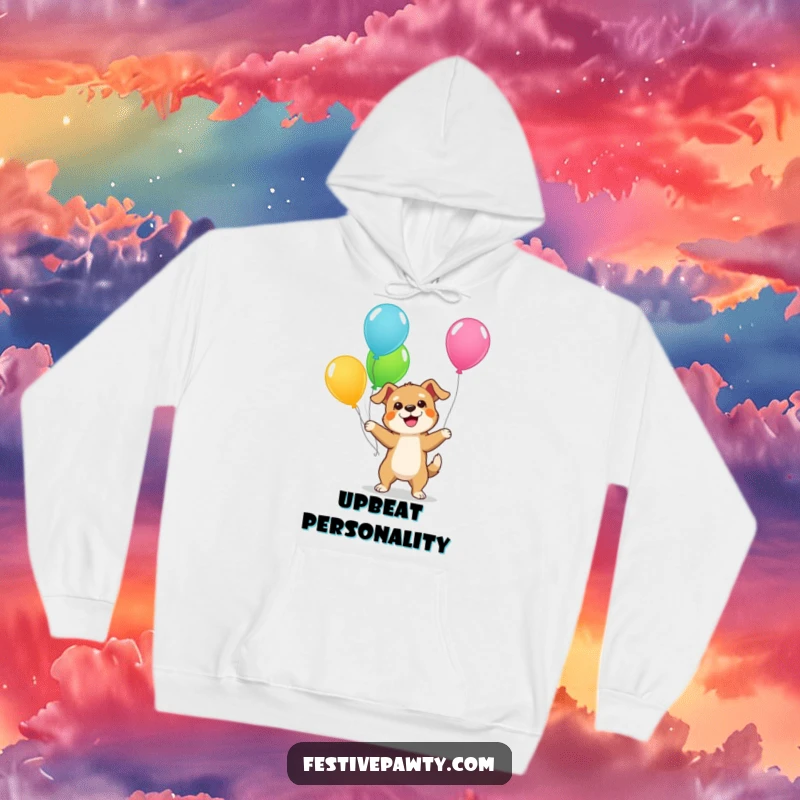 Funny Dog Hoodie: A comfortable hoodie featuring a giddy dog juggling colorful balloons, perfect for staying warm and spreading smiles.