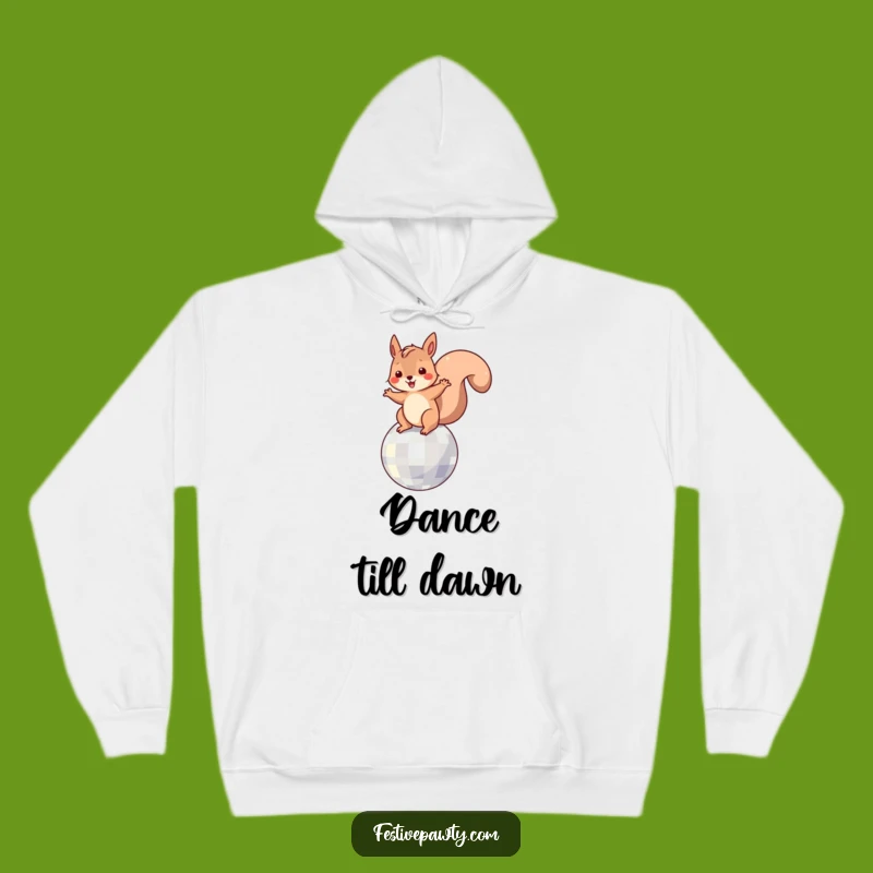 Cozy Funny Squirrel Disco Hoodie: Dancing on a Disco Ball