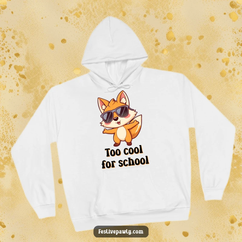Funny hoodie depicting a playful fox character in oversized sunglasses, grooving to the beat with a cool, carefree attitude.