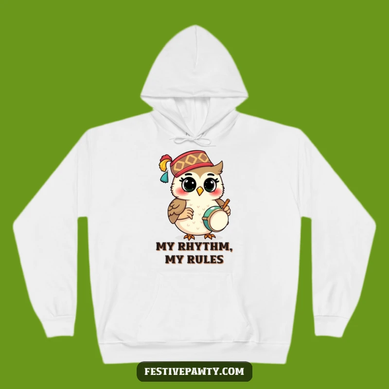 Funny Owl Drummer Hoodie: Cozy Fez Vibes, Warm Musical Charm, Perfect Gift