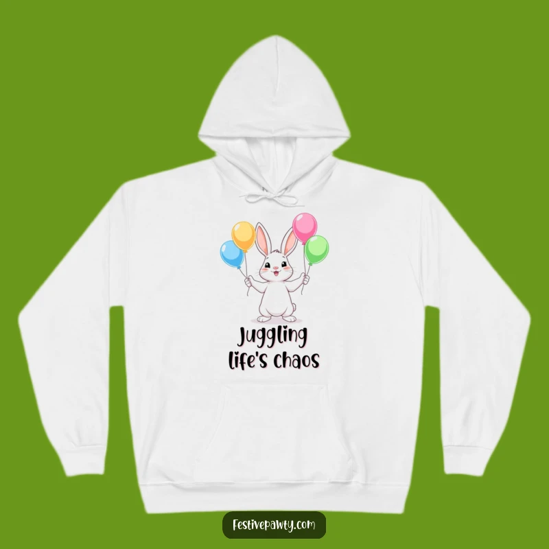 Cozy Rabbit Balloon Juggling Hoodie: Warm & Whimsical, Perfect Humorous Gift