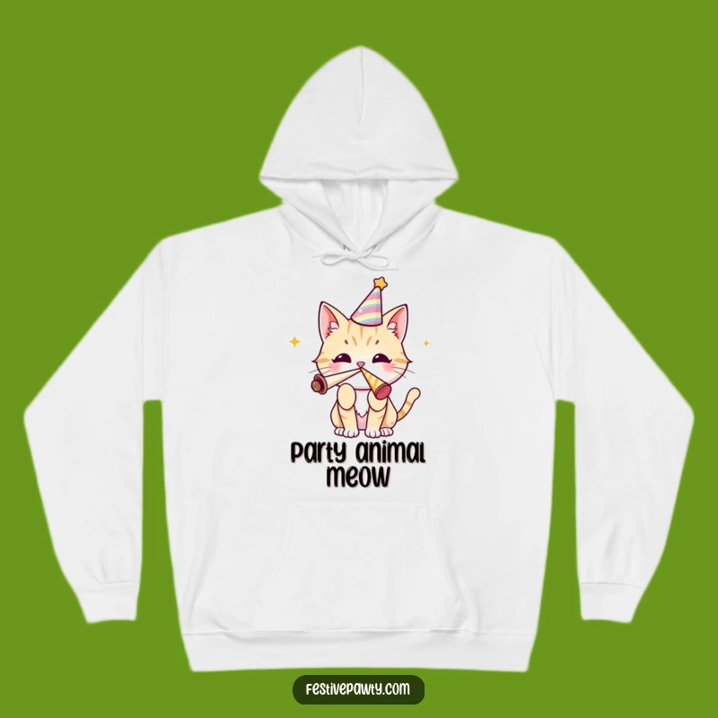 Funny Cat Party Hoodie - Cozy Celebration Design, Warm Festive Gift