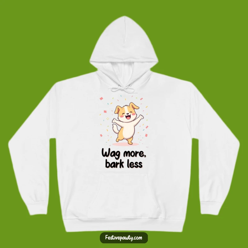 Funny Dog Dancing Hoodie: Joyful Pooch Wagging Tail in Confetti, Cozy Funny Gift!