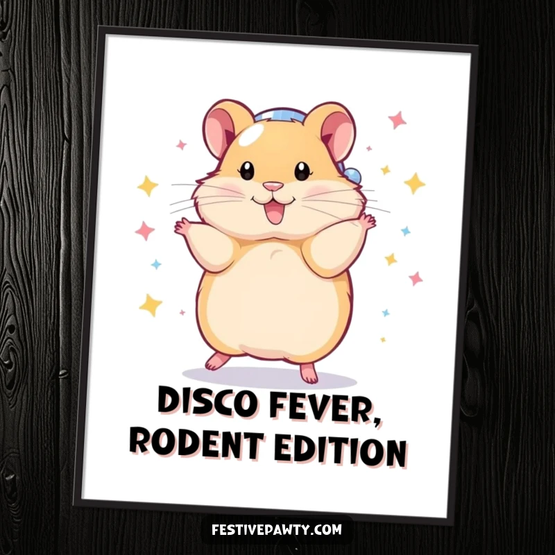 Funny Free Printable Wall Art: A playful hamster dressed as a disco ball is captured mid-dazzling spin on the dance floor.