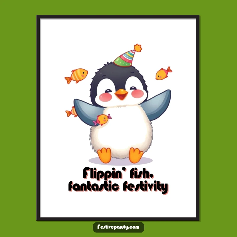 Funny Free Printable Wall Art: Penguin Juggling Fish Art