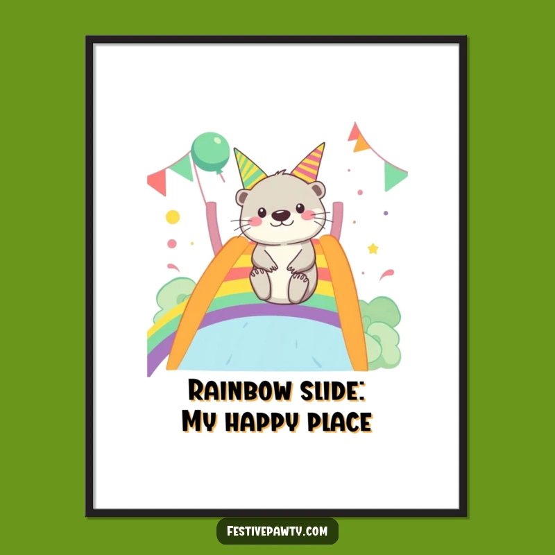 Free Printable Otter Wall Art: Merry Rainbow Slide Party Downloadable Decor