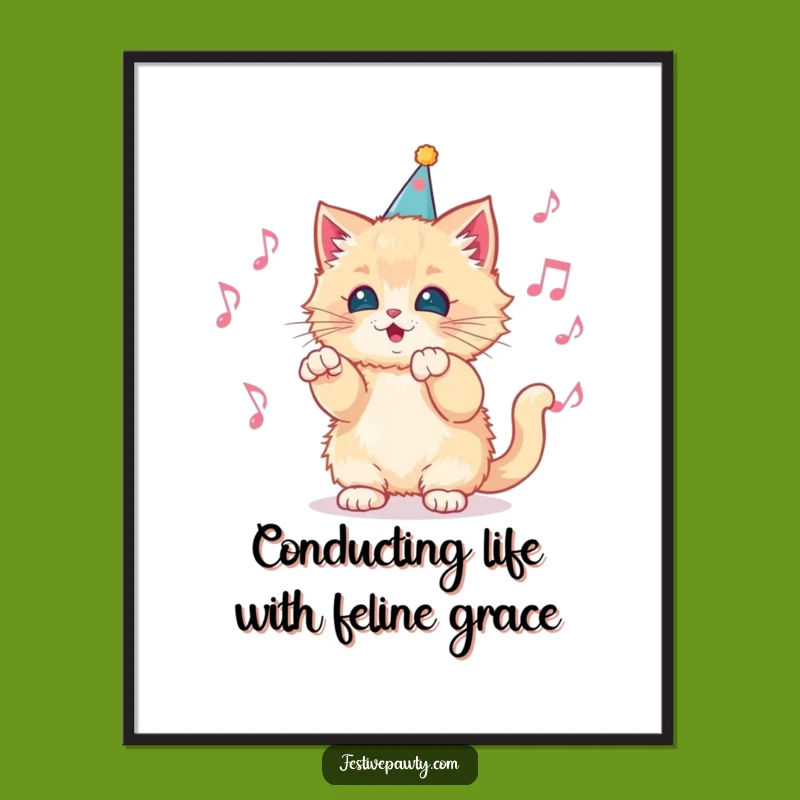 Free Printable Wall Art: Funny Kitten Conductor! Quirky Downloadable Home Decor Gift
