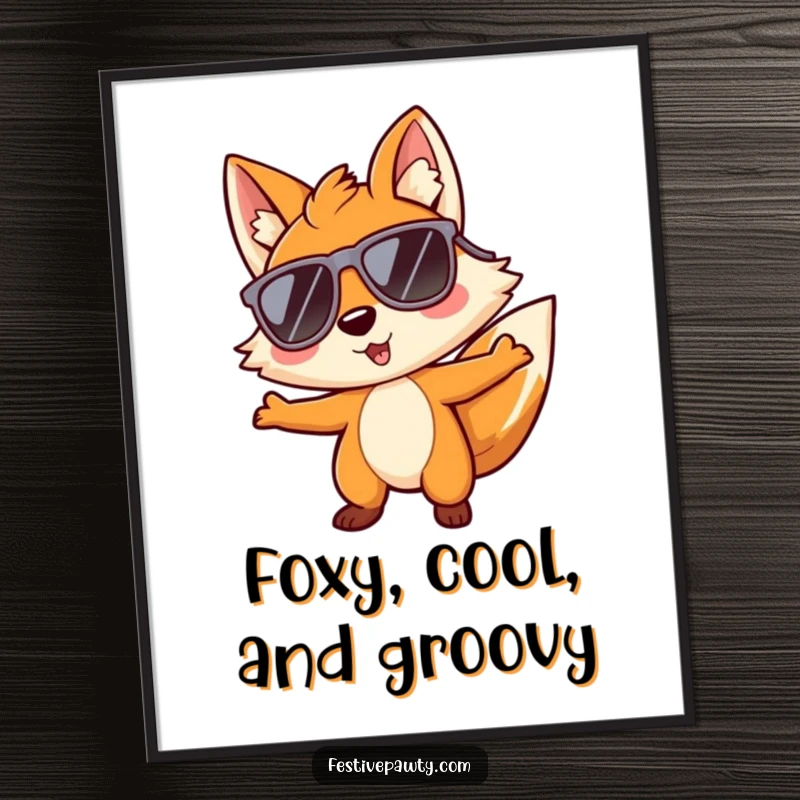 Funny Free Printable Wall Art: A fox in oversized sunglasses is grooving, bringing a cool, playful, and humorous vibe to this downloadable art.
