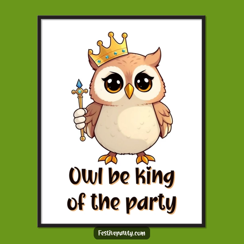 Free Printable Wall Art: Royal Owl Reign - Funny Downloadable Majestic Creature Decor