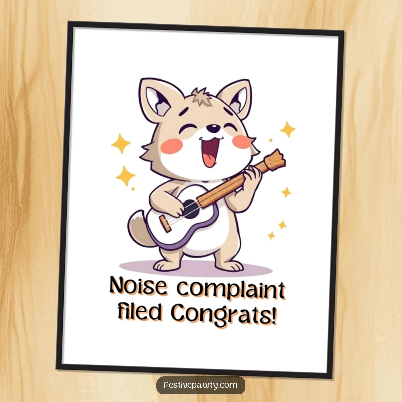 Funny Free Printable Wall Art: An animated animal character passionately playing a musical instrument at full volume.