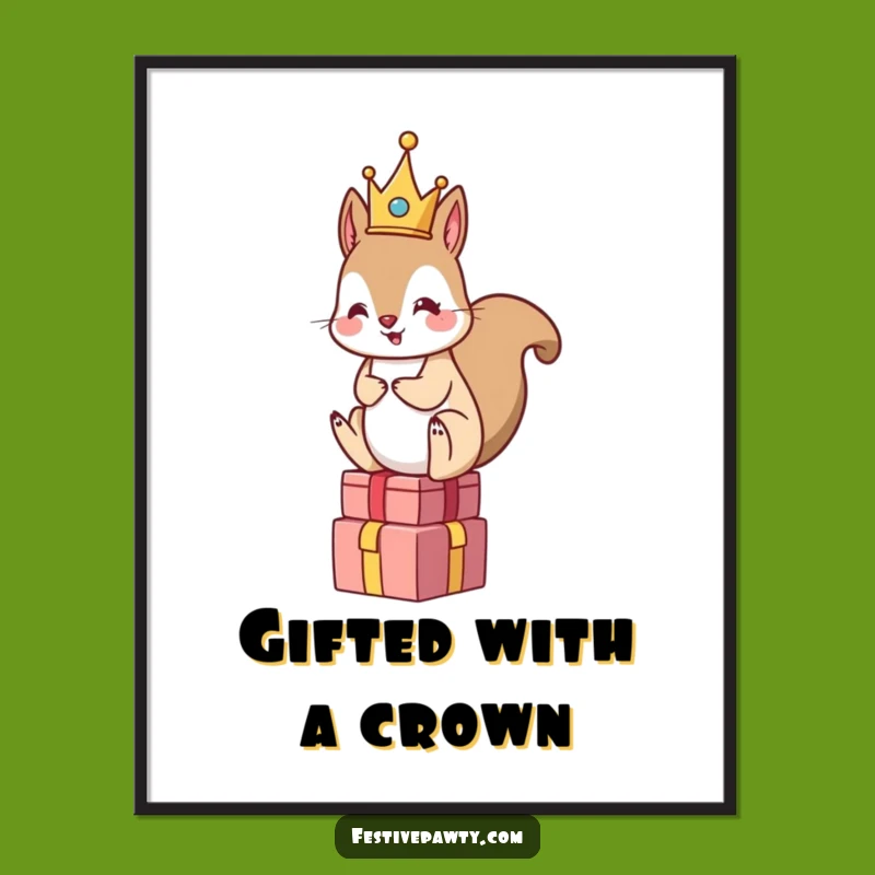 Royal Squirrel Art: Free Printable Crowned King Wall Decor Downloadable Gift