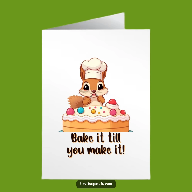 Free Printable Birthday Card: Chef Squirrel Decorating Cake Funny Downloadable Gift
