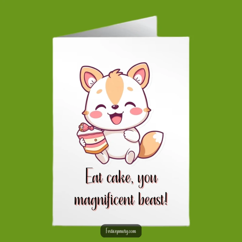 Free Printable Birthday Card: Enthusiastic Animal Cake Lover Funny Downloadable Gift