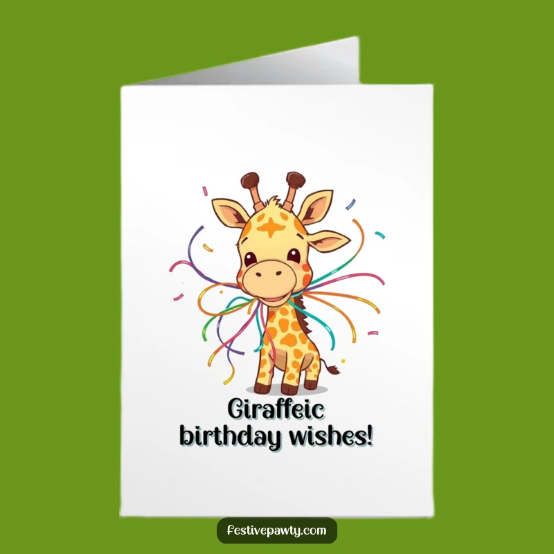 Free Printable Birthday Card: Giraffe Streamer Surprise, Funny Downloadable Gift for Parties