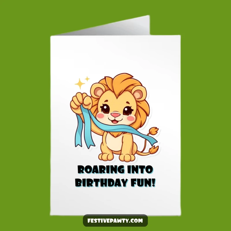 Free Printable Birthday Card: Lion's Ribbon Triumph - Downloadable Humor