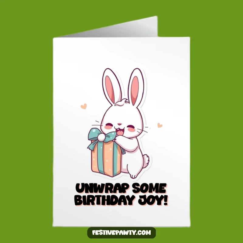 Free Printable Excited Rabbit Birthday Card - Gift Unwrapping Humor Digital Download