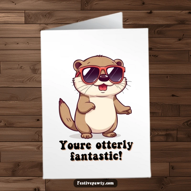 Funny Free Printable Congrats Card: Groovy otter wearing sunglasses does a celebratory shimmy, acknowledging a fantastic win.