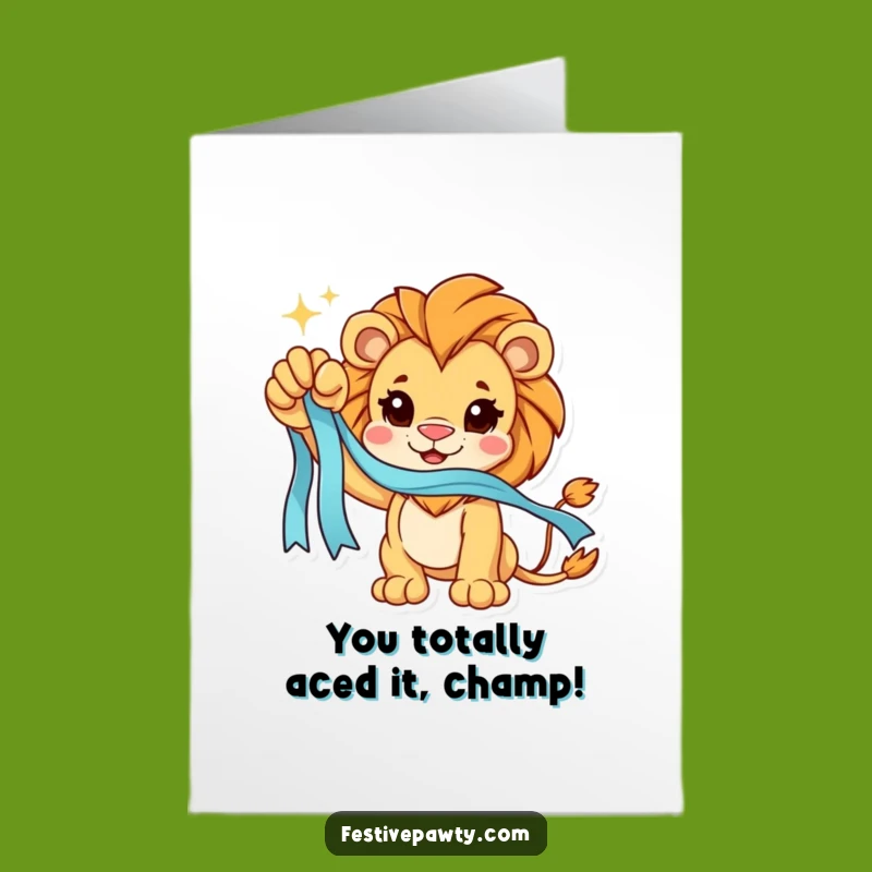 Free Printable Congrats Card: Lion's Ribbon Win - Downloadable Fun