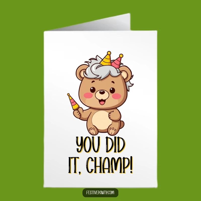 Free Printable Congrats Card: Silly Bear Wig Party Horn Humorous Downloadable Greeting