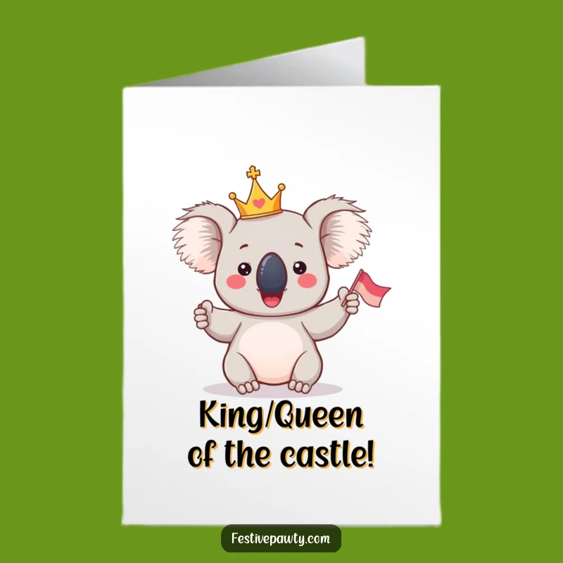 Free Printable Koala Congrats Card: Crowned Champion Waving Flag in Victory