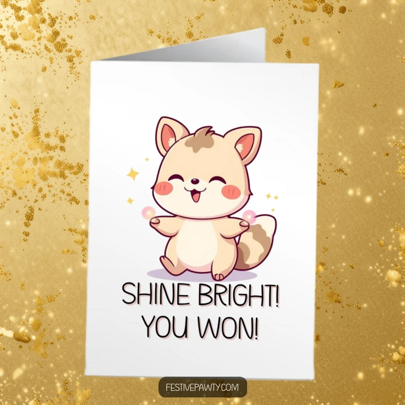 Free Printable Congratulations Card: A cheerful animal character skillfully juggling luminous party lights, symbolizing bright futures and success.