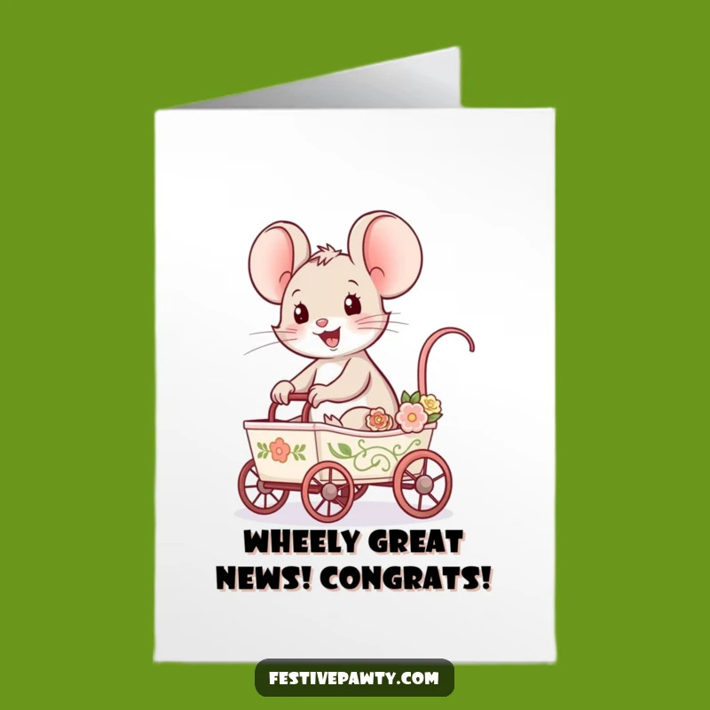 Free Printable Congrats Card: Mouse Cart Ride, Celebratory Downloadable Gift