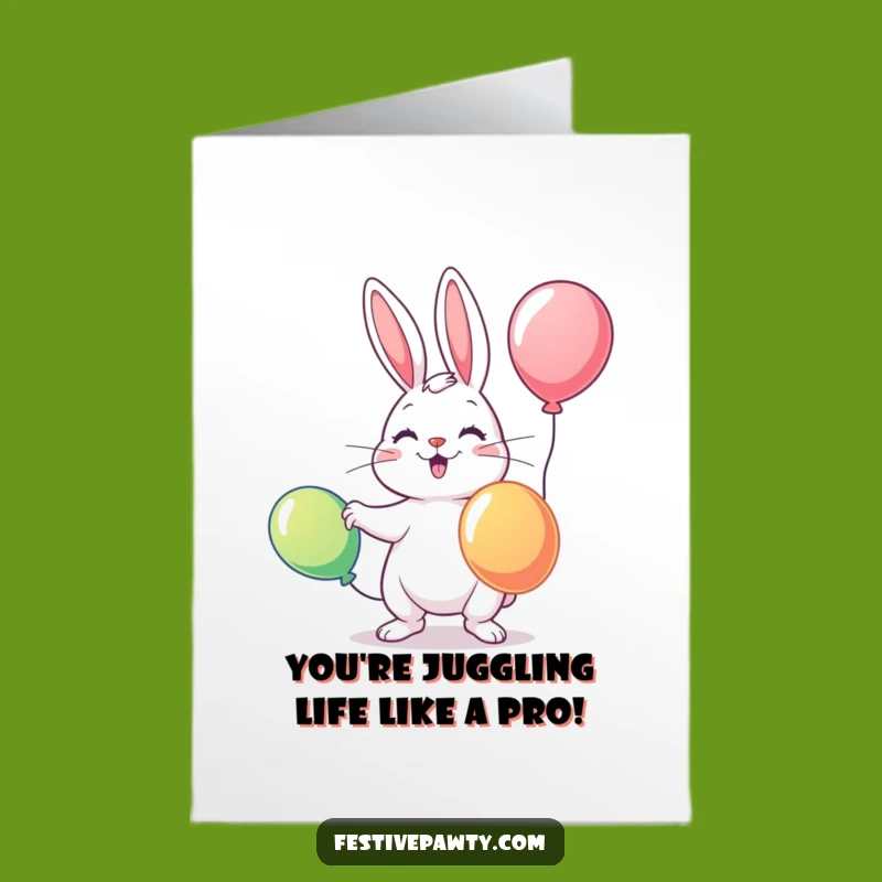 Free Printable Congratulations Card: Juggling Rabbit Downloadable Gift for Triumphant Moments