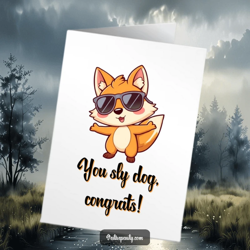 Funny Free Printable Congratulations Card: A fox rocking big sunglasses grooves, celebrating success with smooth, cool, and humorous energy. Downloadable.
