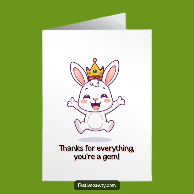 Free Printable Bunny Thank You Card - Cute Crowned Leap Downloadable