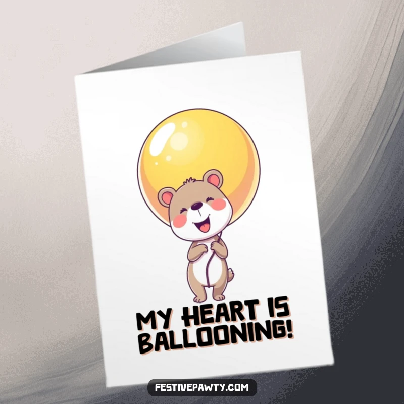 Funny Free Printable Animal Thank You Card: A joyful animal holding a huge, colorful balloon to show thanks.