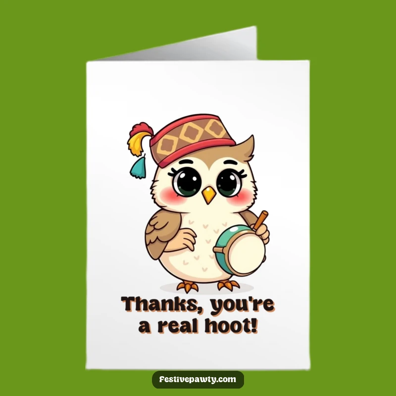 Free Printable Thank You Card: Drumming Owl Gratitude - Downloadable Humor