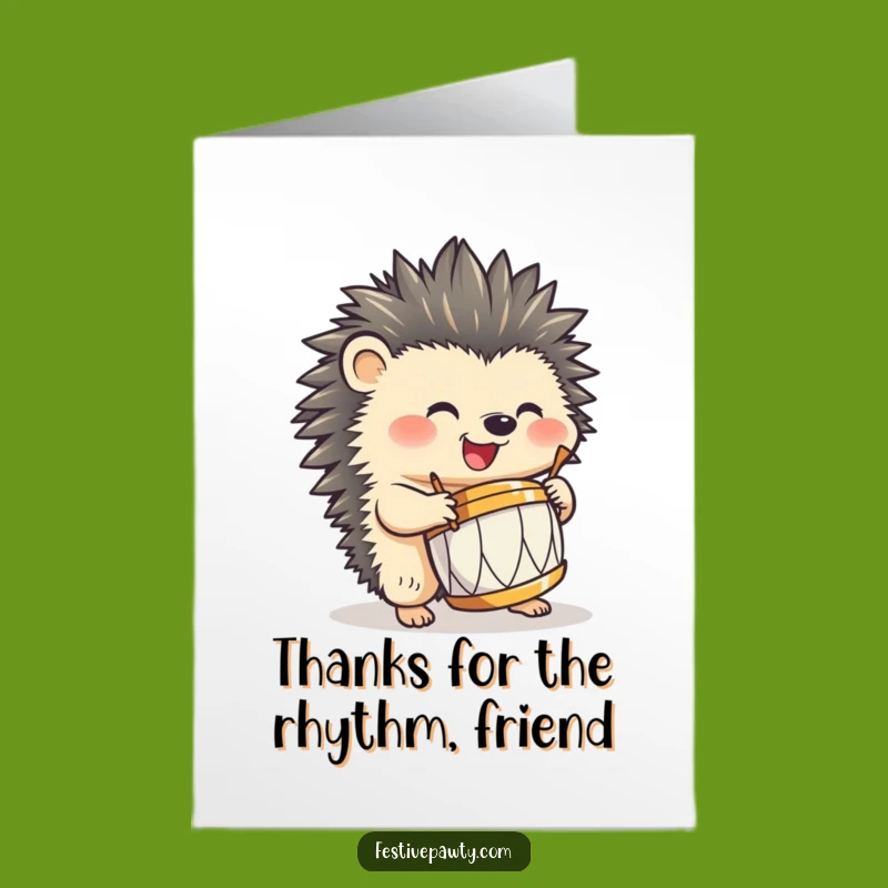 Free Printable Thank You Card: Hedgehog Drumming Gratitude, Funny Downloadable Gift