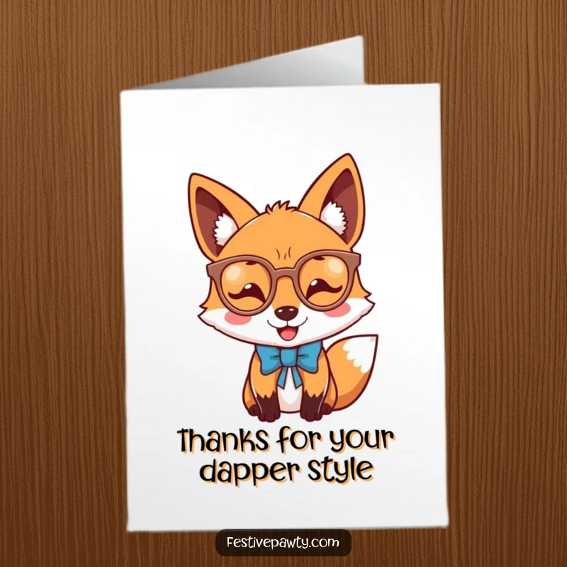 Funny Free Printable Thank You Card: A sophisticated fox in novelty glasses and bow tie offers thanks joyfully.