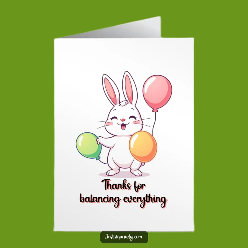 Free Printable Thank You Card: Juggling Bunny Downloadable Gift for Unexpected Kindness