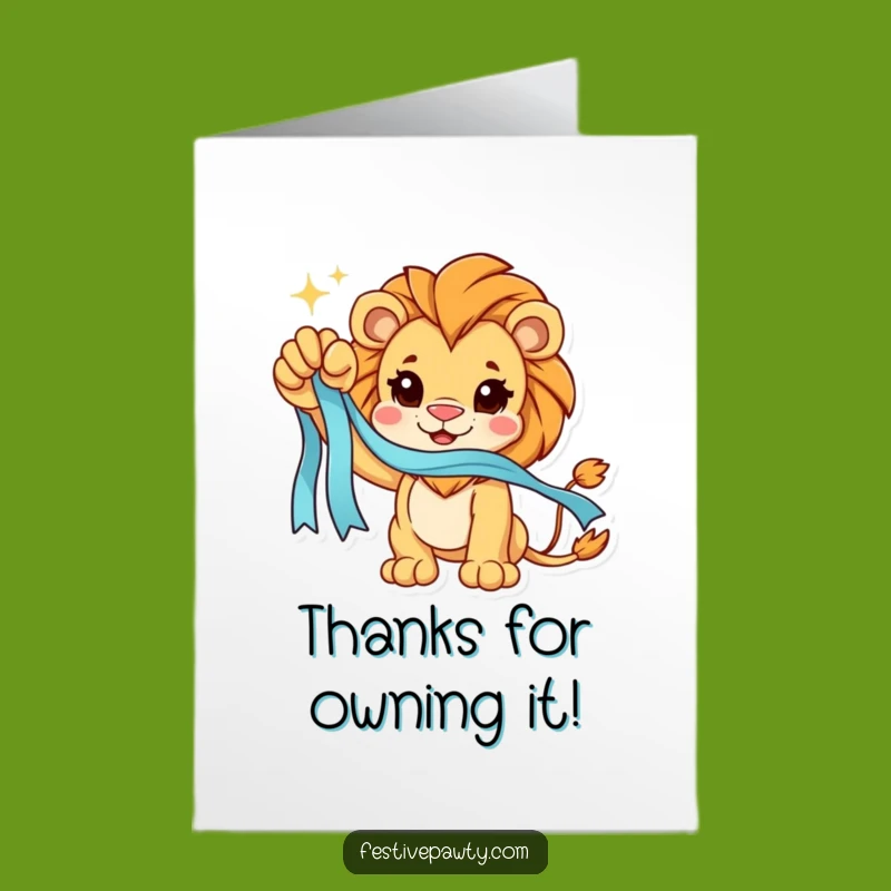 Free Printable Thank You Card: Lion's Ribbon Gratitude - Downloadable Humor