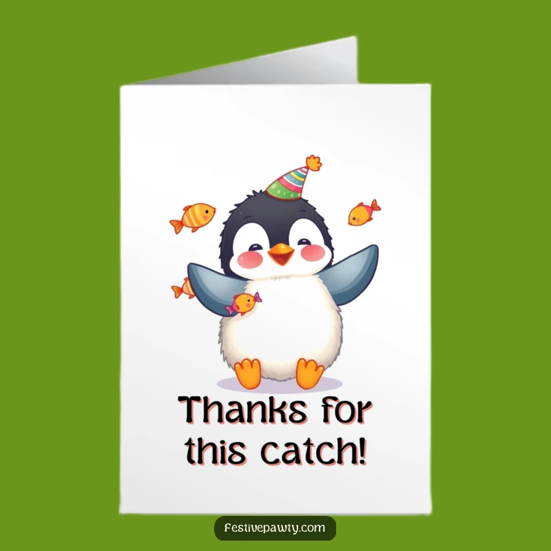 Free Printable Thank You Card: Penguin's Grateful Juggling Act
