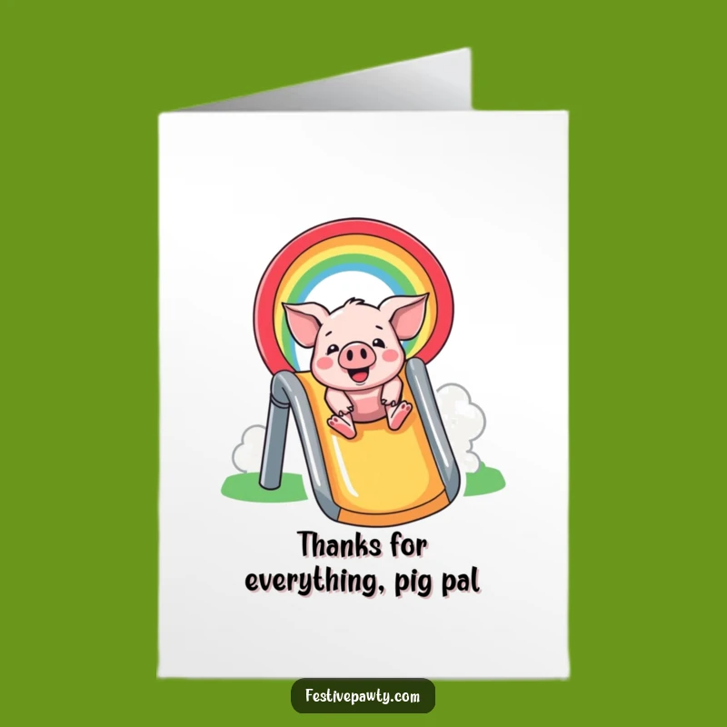 Free Printable Thank You Card: Pig Rainbow Slide Gratitude Download!