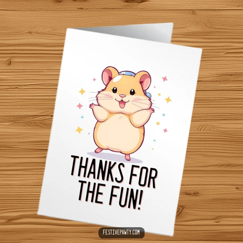 Funny Free Printable Thank You Card: Hamster in a disco ball costume doing a dazzling spin, sending thanks with humor.